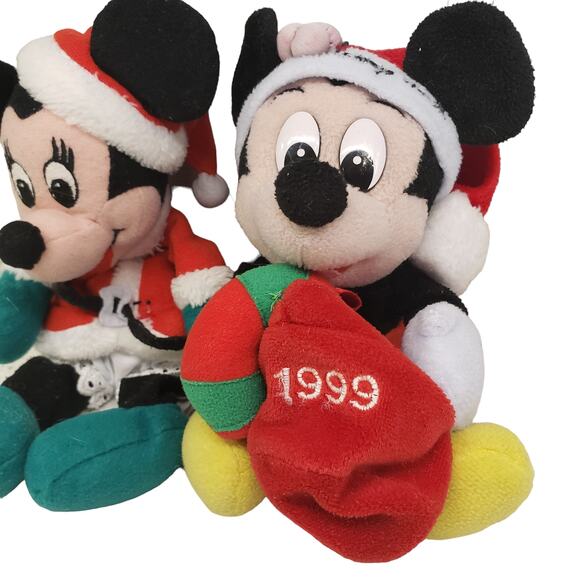 Vintage Walt Disney World Christmas Mickey Mouse Minnie Mouse Plush 8" 1999 - Picture 3 of 9
